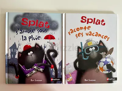Set of 2 Splat French picture books — Splat samuse sous la pluie  Splat raconte ses vacances
