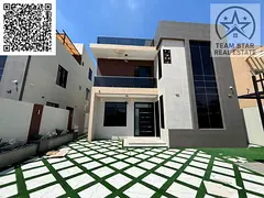 Luxury modern villa for rent in Al Muwaihat, Ajman – 6 master bedrooms with a roof terrace and 500