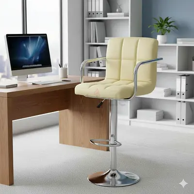 Bar Stool, High Chair, Adjustable Height, PU Coated, 360° Swivel with Armrests, Backrest