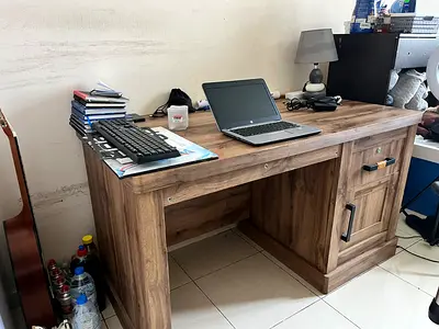 My wooden computer desk with drawer and cupboard — used, good condition