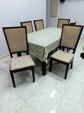 Solid Wood Dining Table Set with 6 Chairs + FREE CUSHIONS (Selling quick))