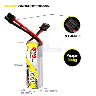 GAONENG GNB LiHV 2S 7.6V 660mAh 90C XT30 LiPo Battery Long Type