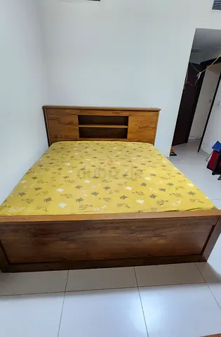 Queen Size Bed set with mattress  a side table - Good Condition