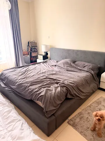 Modern Grey Fabric Bed with mattres