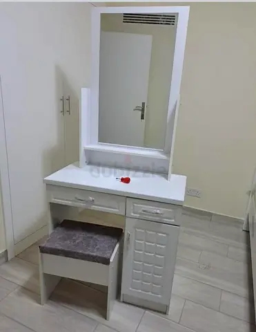 White dressing table/vanity with mirror and stool
