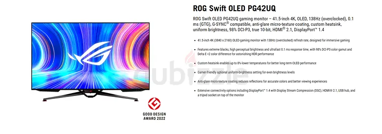 ASUS ROG Swift OLED PG42UQ Gaming Monitor