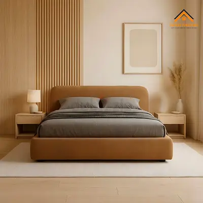 Modern Minimalist Bouclé Upholstered Bed