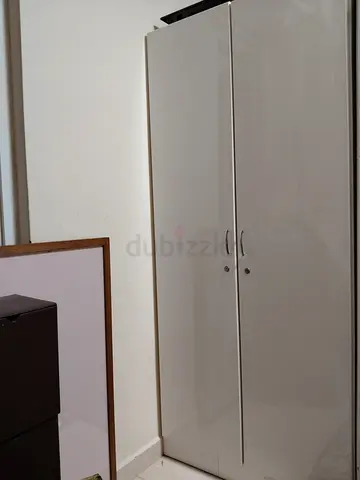 White glossy 2-door wardrobe/armoire — used, good condition