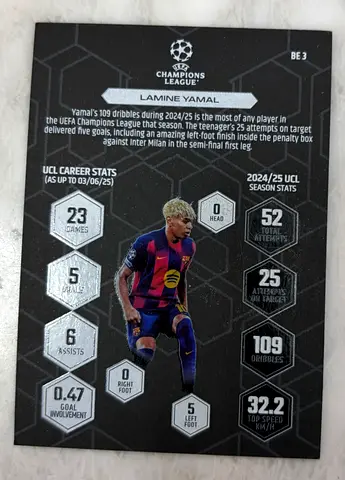 Lamine Yamal UEFA Champions League Trading Card - Black edge edition.