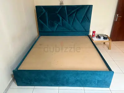 FREE - My teal velvet bed frame with geometric headboard — no mattress