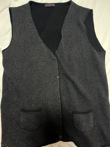 Mens grey knitted button-up vest Pierre Cardin