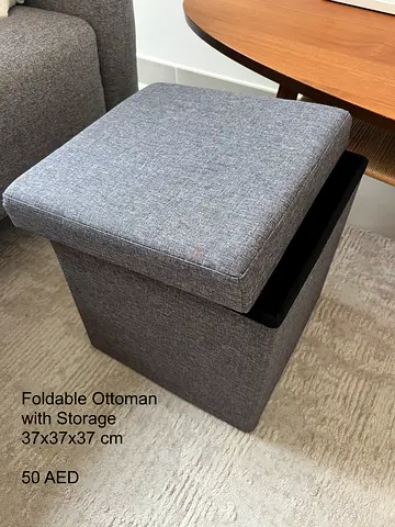 Foldable Grey Ottoman with Storage (37x37x37 cm)