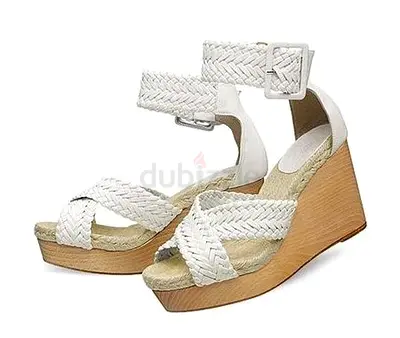 Hermes White Leather Espadrille Wedge Ankle Strap Sandals