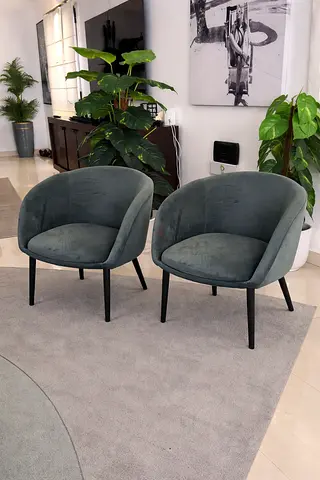 Set of 2 Green Velvet Accent Lounge Chairs