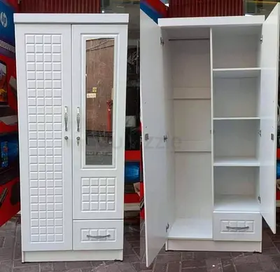 Wood Family wardrobe 2 door side mirror + drawer