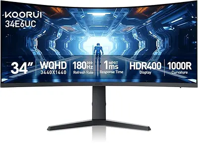 Koorui 34E6UC 34 Curved WQHD Ultrawide Monitor — 180Hz, 1ms, HDR400