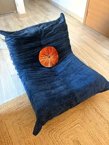 Large navy velvet floor pouf / ottoman