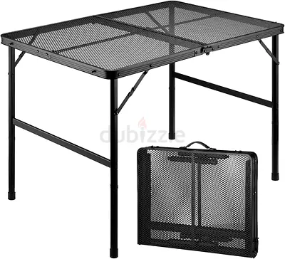 Coobi Folding Table, 4 ft Camping Folding Grill Table with Mesh Desktop, Anti-Slip Feet, Height Adju