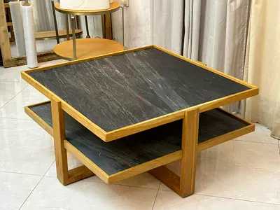 Crate and barrel Sable Square Black Marble Coffee Table with Shelf