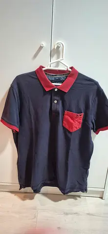 Armani Jeans Mens navy polo shirt with red collar and chest pocket