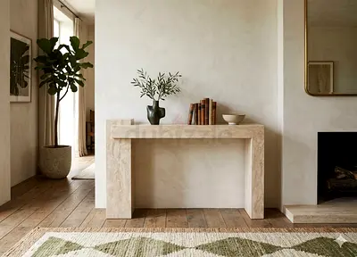 Beige travertine stone console table -