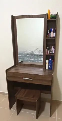 My walnut dressing table/vanity with mirror and stool