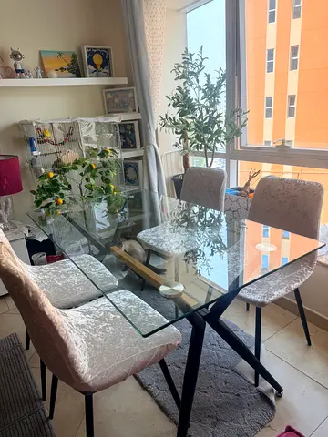 4-Seater Glass Dining Table with Chairs for Sale