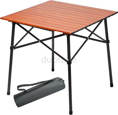 Portal Aluminium Folding Camping Table 70x70cm Square Roll Up Top 4 Person Compact Garden Table with