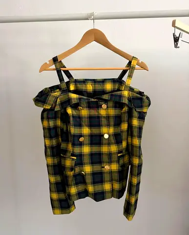Tartan Off-Shoulder Shirt - Size S