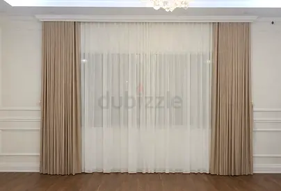 Beige and white double curtains blackout perfect condition