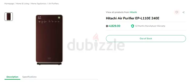 Hitachi EP-L110E Air Purifier - Urgent sale due to moving out