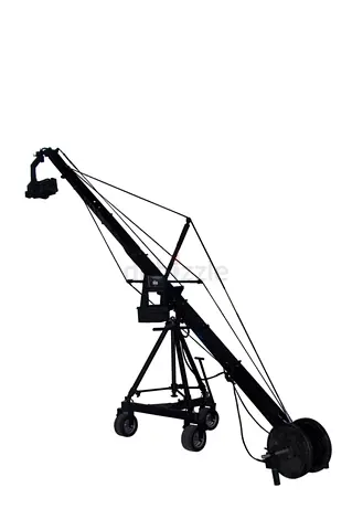 Camera jib arm mounted on heavy-duty tripod — brand new still infactory bags