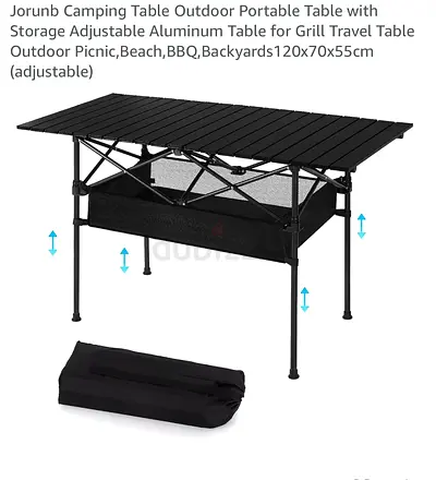 Foldable Adjustable Camping Table — Aluminum with Storage Basket  Carry Bag