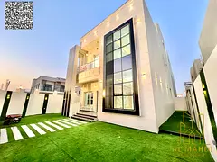 For sale in Al Zahia, a modern corner villa with 4 bedrooms and a roof terrace, featuring luxurious