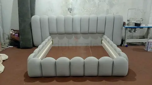 Light grey scalloped upholstered bed frame - good condition