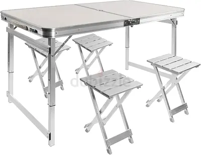 Tazweeq Folding Picnic Table with 4 Chairs, Portable Adjustable Aluminum Camping Table, Folding Suit