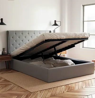 King size tufted headboard hydraulic storage fabric bed