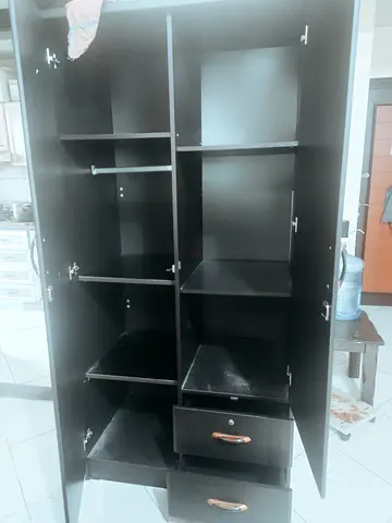 Black Wardrobe with Shelving and Drawers