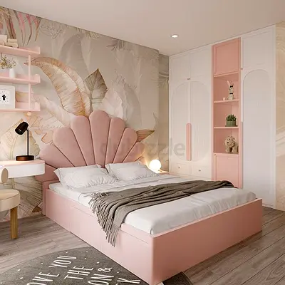 Selling my pink scallop-shell upholstered double bed frame