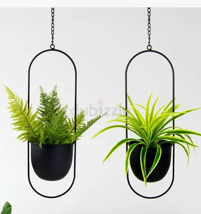 Set of 2 Modern Black Metal Hanging Planters