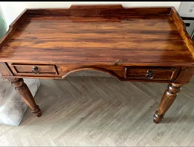 2 brown desks with chairs