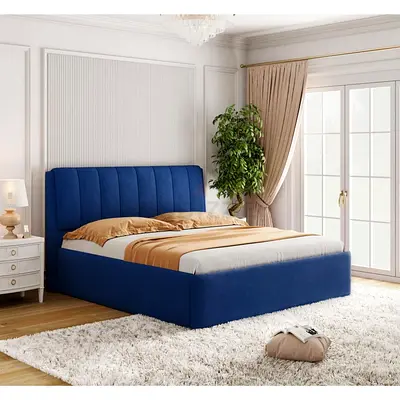Selling my blue upholstered bed frame with padded headboard