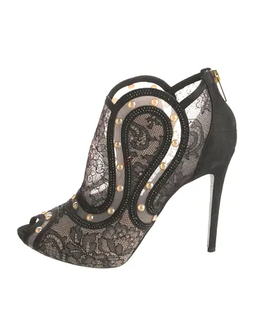 René Caovilla Black lace peep toe Boots Authentic