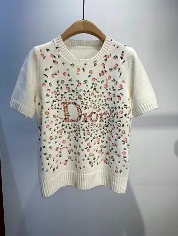White Dior floral short-sleeve knit sweater — pre-owned
