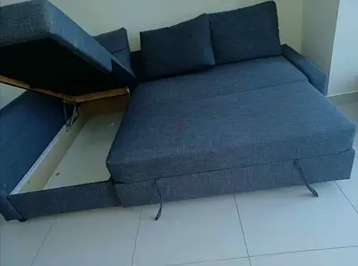 Grey L-shaped Sofa Bed with Storage (Converts to Bed)