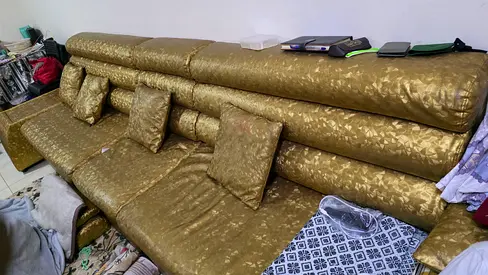 Elegant Gold Upholstered Sofa