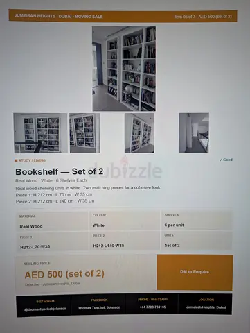 Stylish White Bookshelf Set of 2