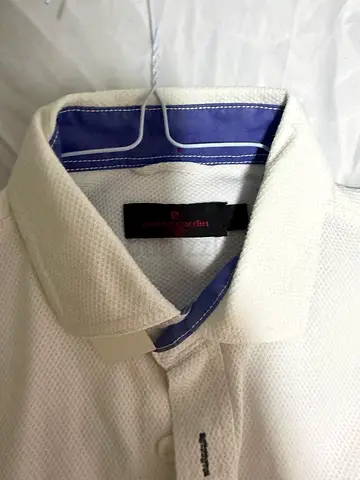 White textured mens collared shirt, Pierre Cardin S