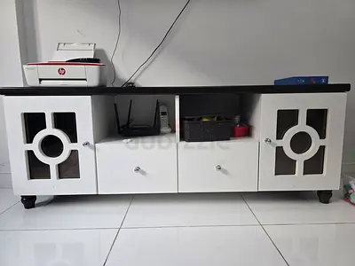 White Wooden TV Unit / Entertainment Center with Drawers