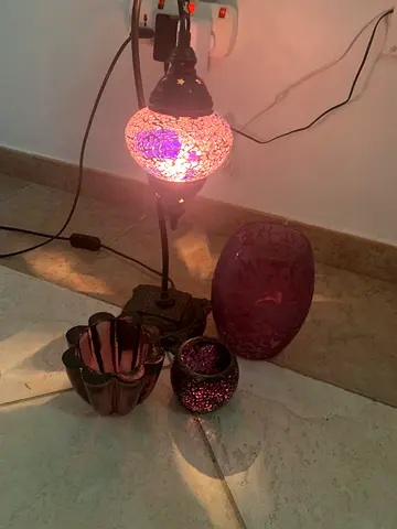 Turkish mosaic table lamp with matching decorative holders
